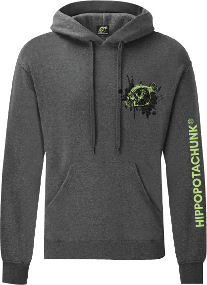 Hippopotachunk - Camo Small Logo Unisex Heather Grey Pullover Hoodie
