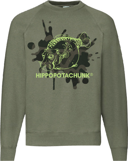 Hippopotachunk - Dark Camo Logo Unisex Khaki Crewneck Sweatshirt