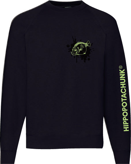 Hippopotachunk - Dark Camo Small Logo Unisex Black Crewneck Sweatshirt