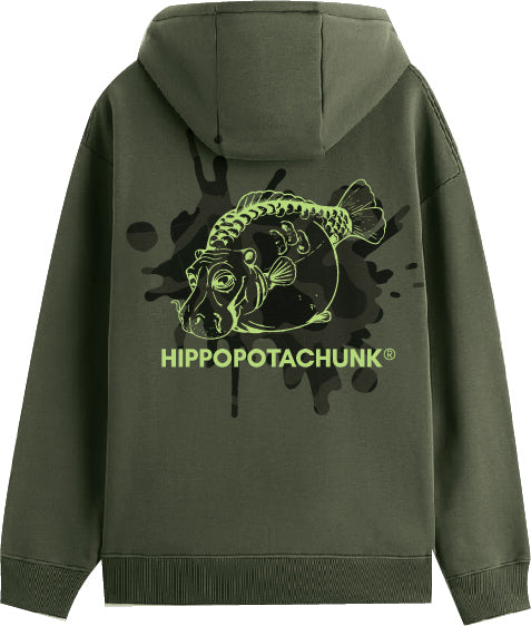 Hippopotachunk - Dark Camo Logo Unisex Khaki Pullover Hoodie